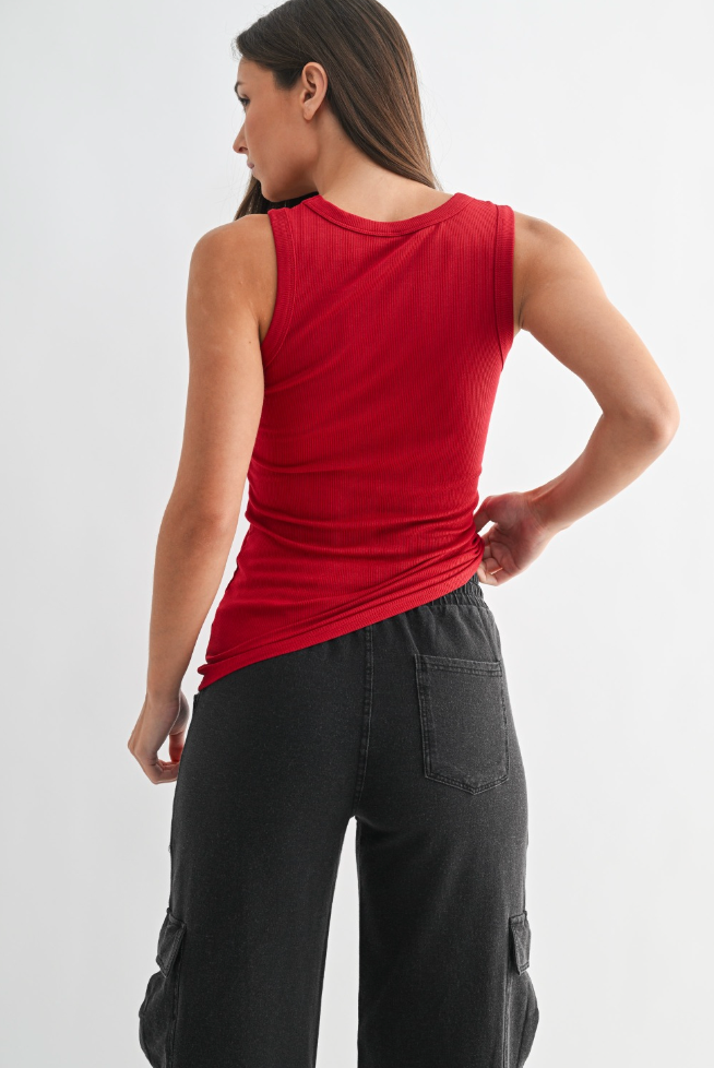 Essential Micro-Ribbed Athleisure Tank Top - Garnet