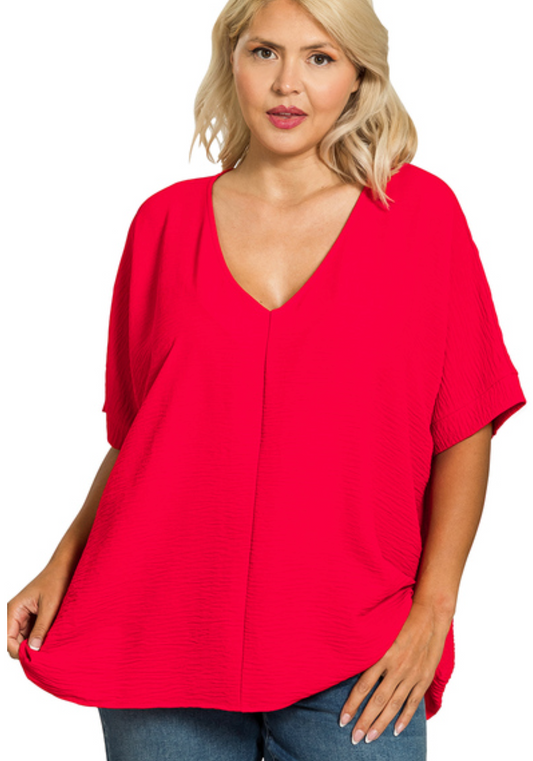 CURVY Denise Air Wick Woven Top - Ruby Red