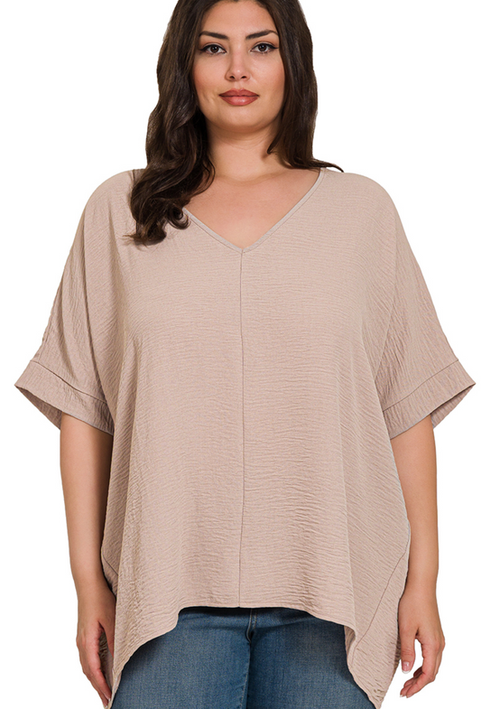 CURVY Denise Air Wick Woven Top - Ash Mocha