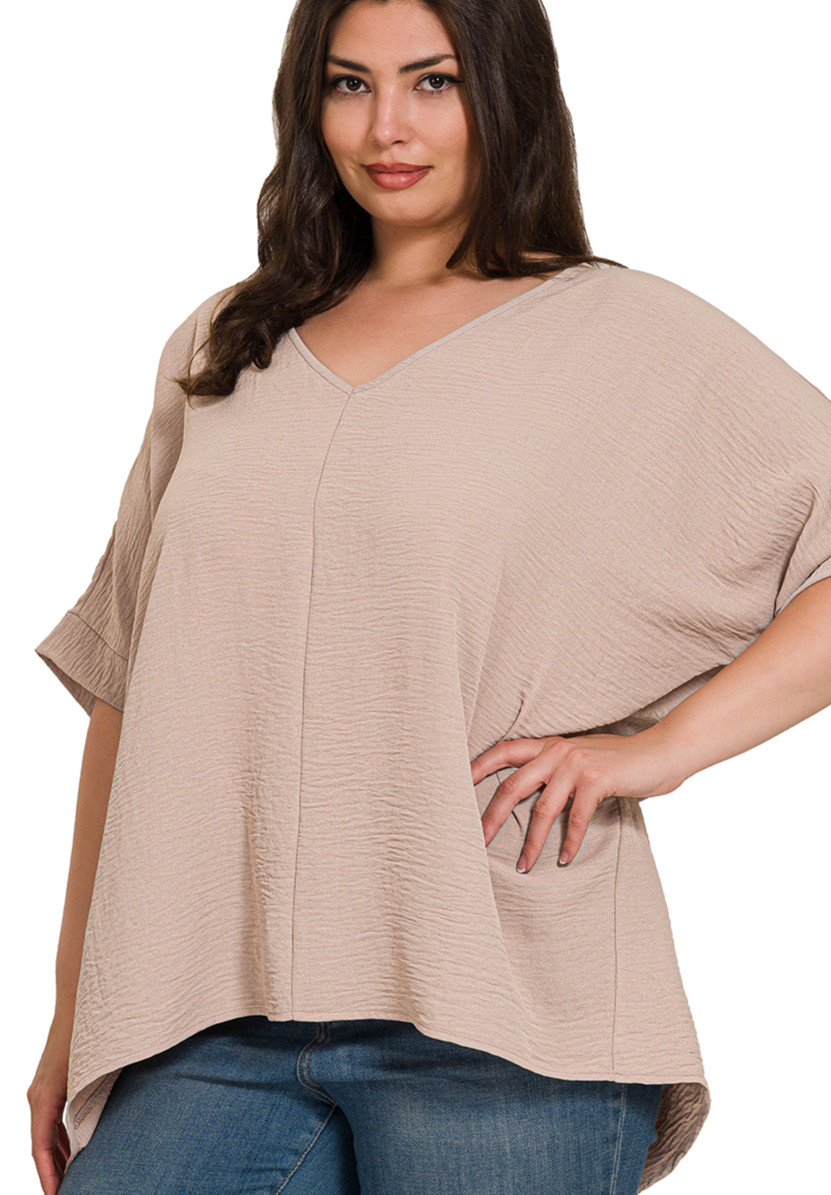 CURVY Denise Air Wick Woven Top - Ash Mocha