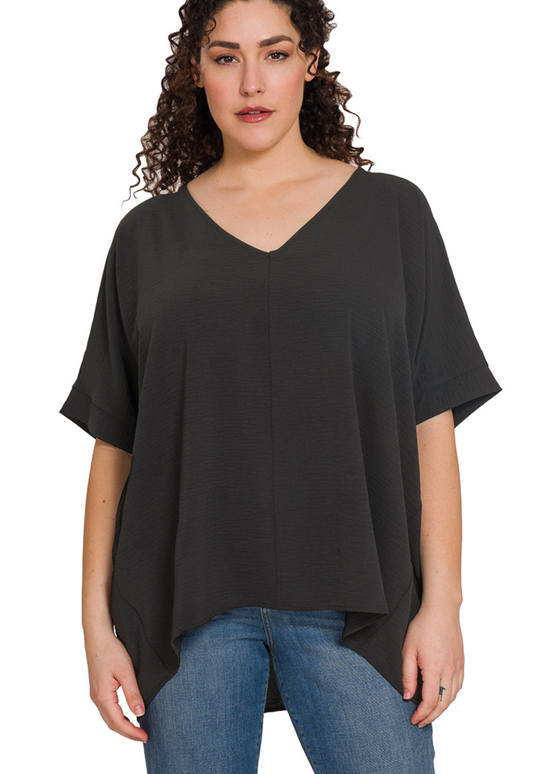 CURVY Denise Air Wick Woven Top - Black