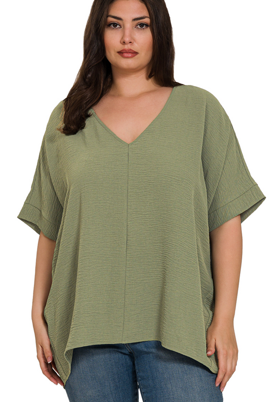 CURVY Denise Air Wick Woven Top - Light Olive