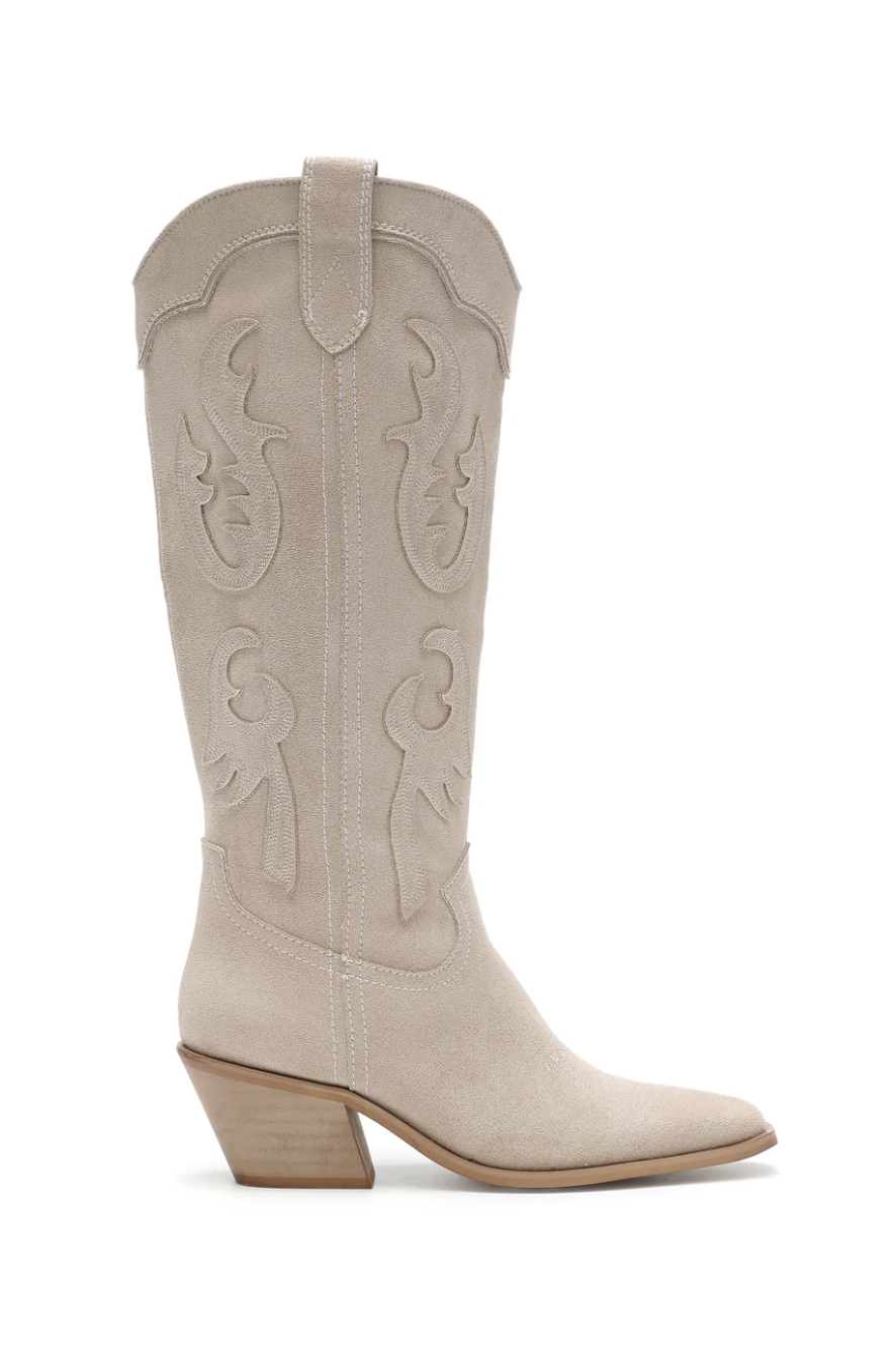 Audrey Beige Embroidered Boots