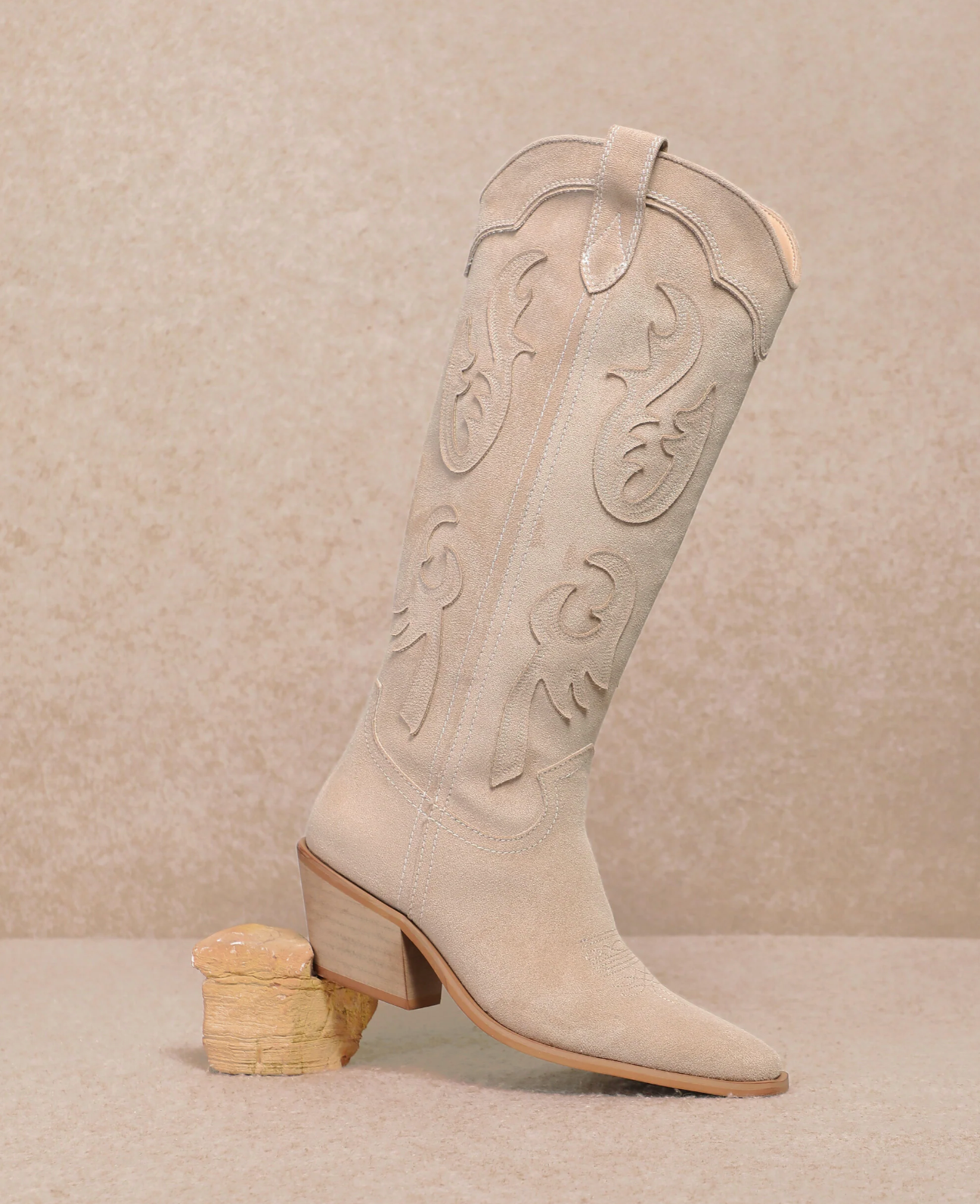 Audrey Beige Embroidered Boots
