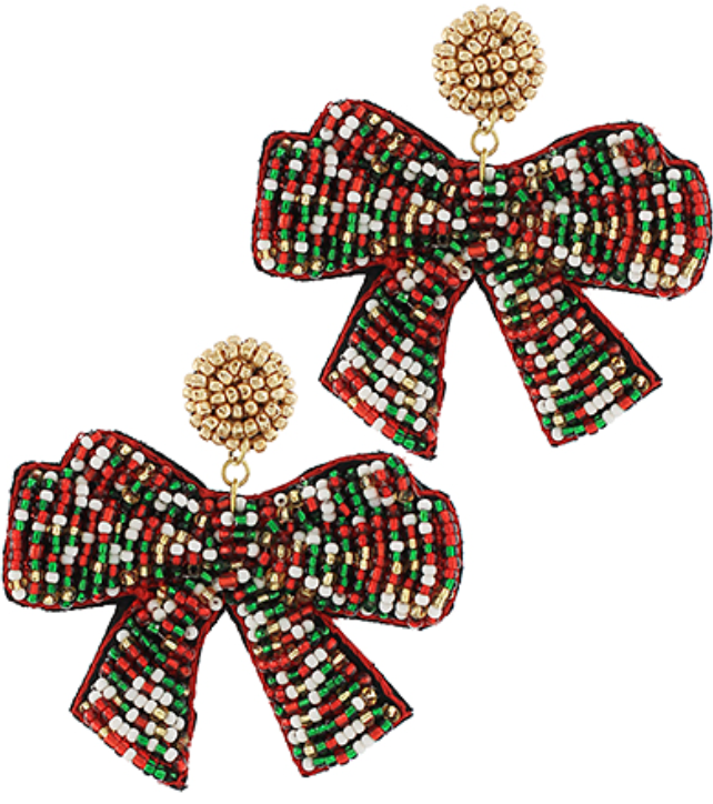 Bow Christmas Beaded Earrings - Multi
