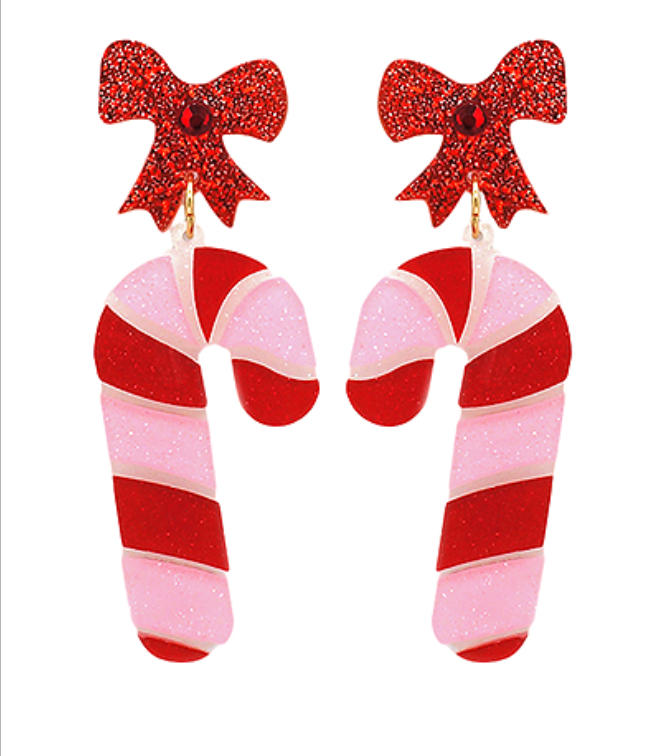 Candy Cane & Ribbon Drop Earrings
