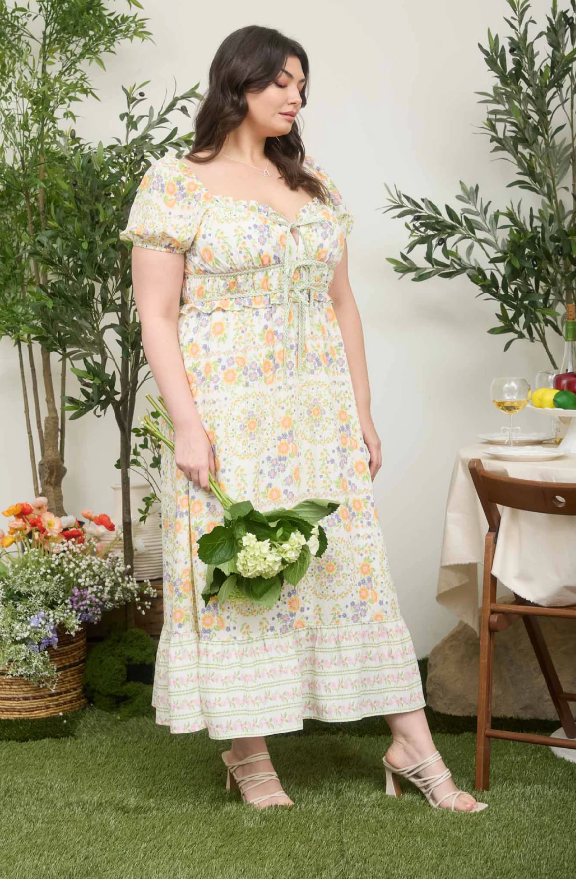 CURVY Floral Sweetheart Midi Dress