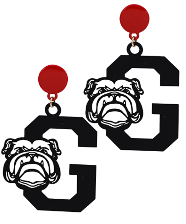 Georgia G Bulldog Metal Drop Earrings