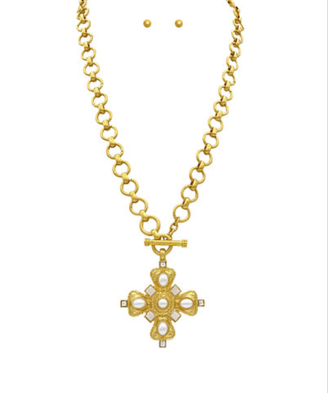 Statement Cross Toggle Chain Necklace Set
