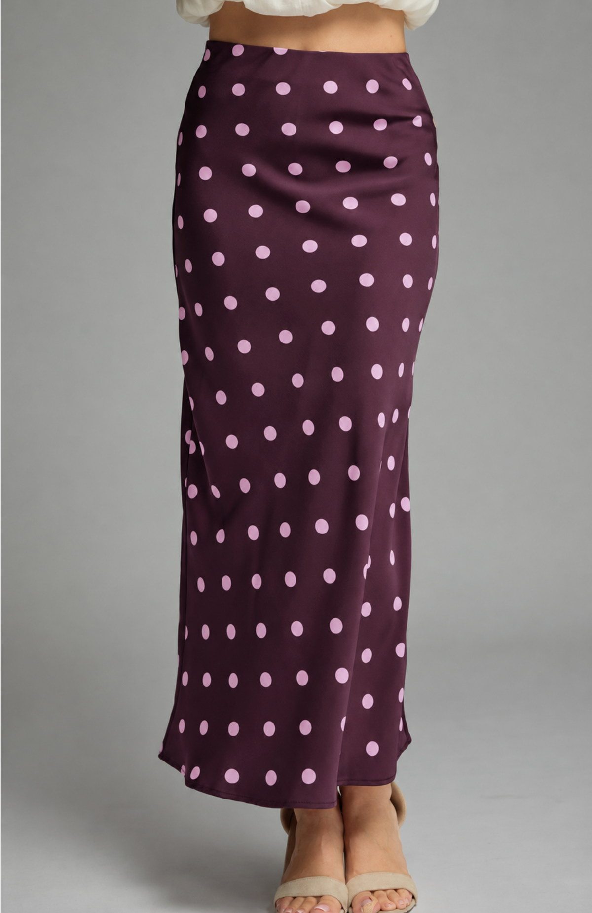 Plum Polka Dot Midi Skirt