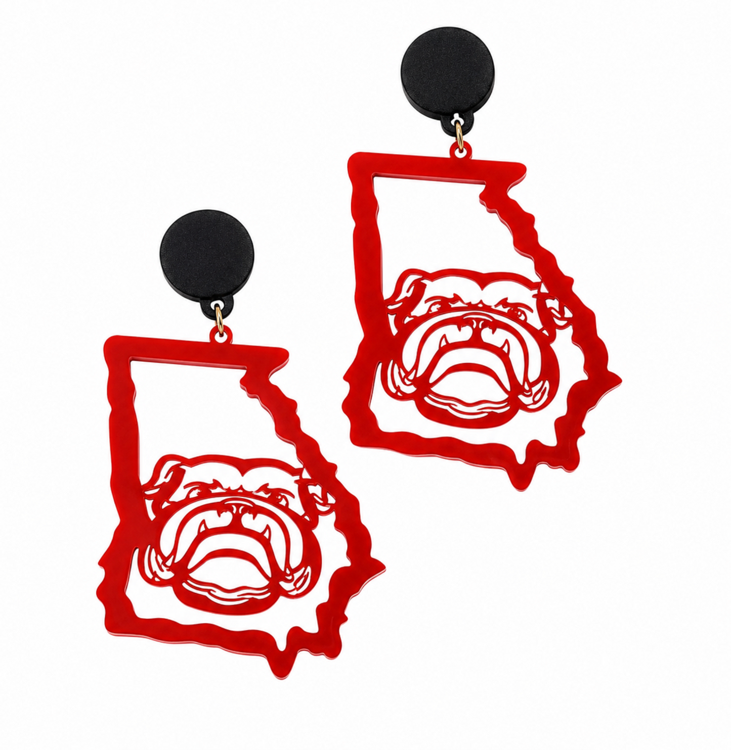Georgia Bulldog Red Metal Drop Earrings