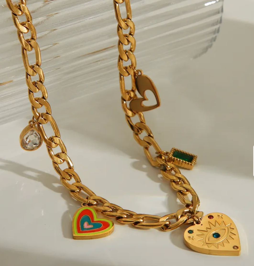 18K Gold Plated Chunky Charm Heart Necklace
