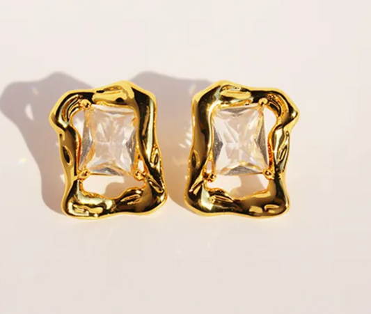 24K Gold Plated Stone Stud Earrings