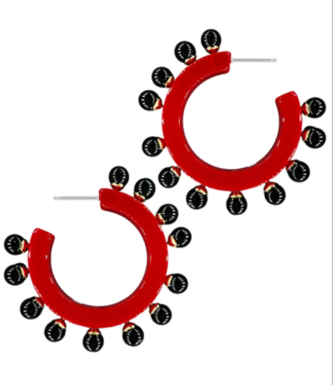 Red & Black Beaded Ball Hoops