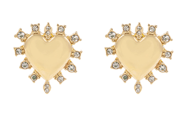 Dotted Stone & Heart Metal Earrings