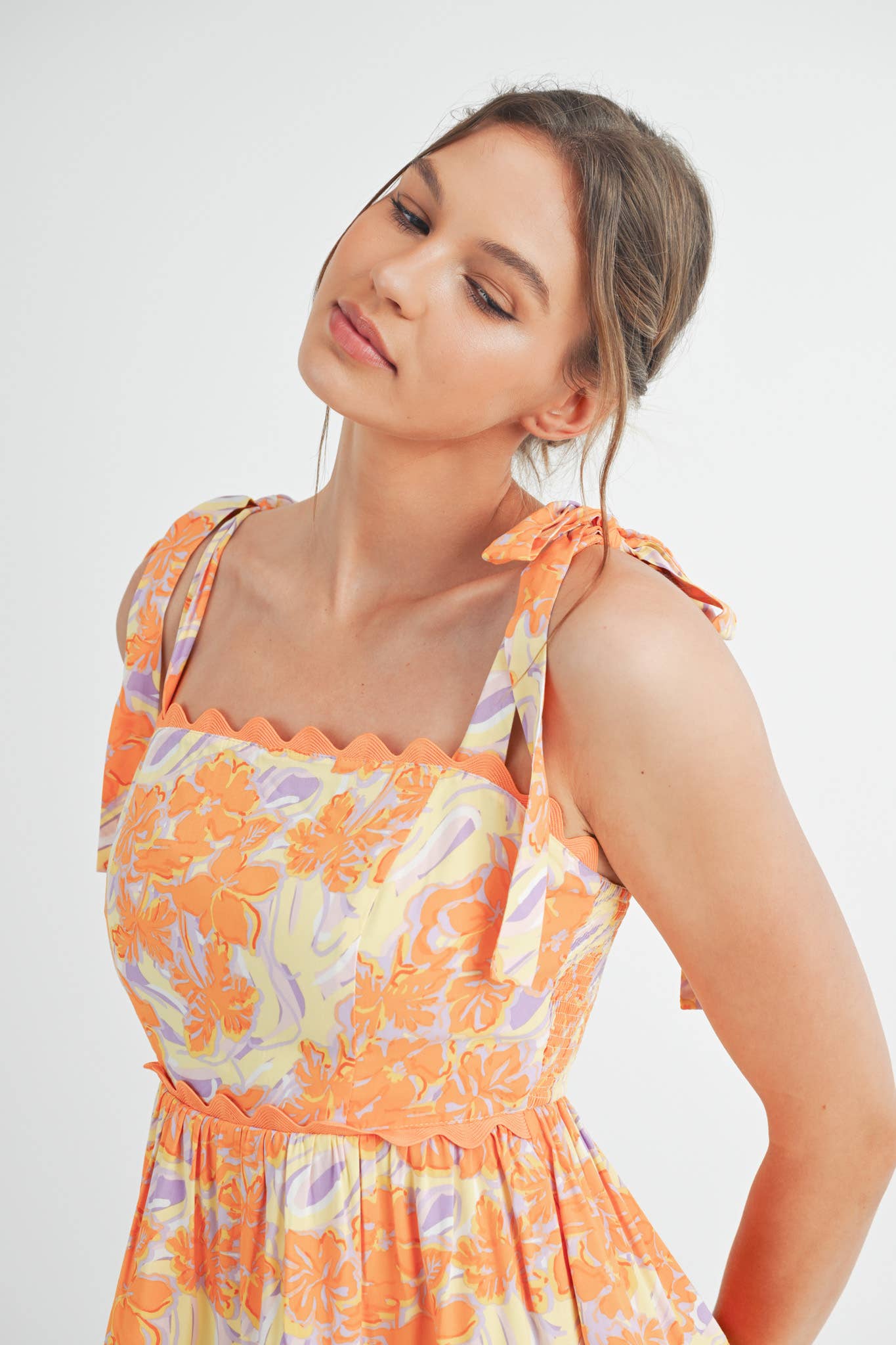 Scallop Sunset Tie Mini Dress