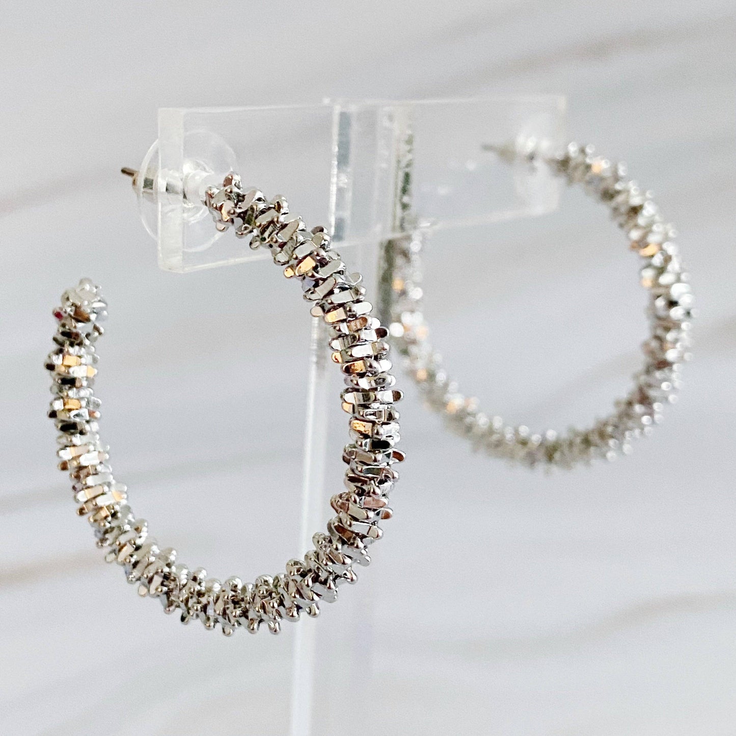 Golden Pebbles Hoop Earrings - Silver
