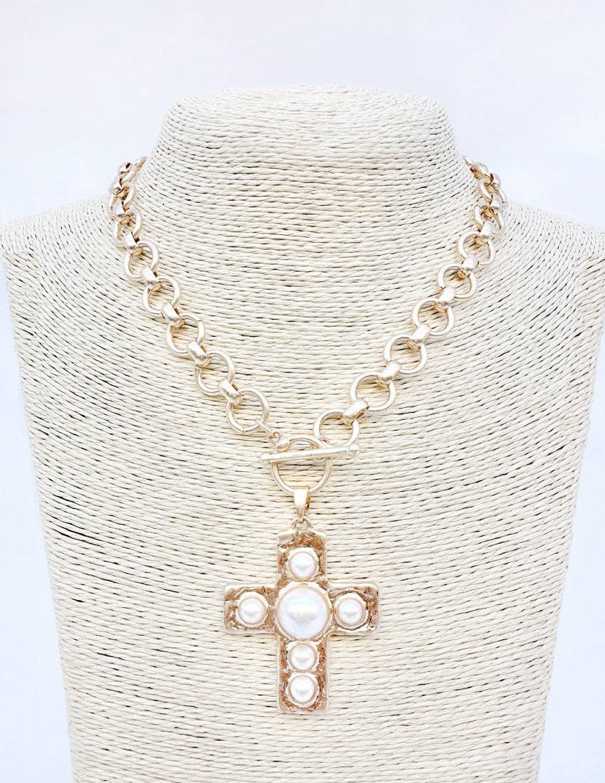 Gold Chain Pearl Cross Necklace
