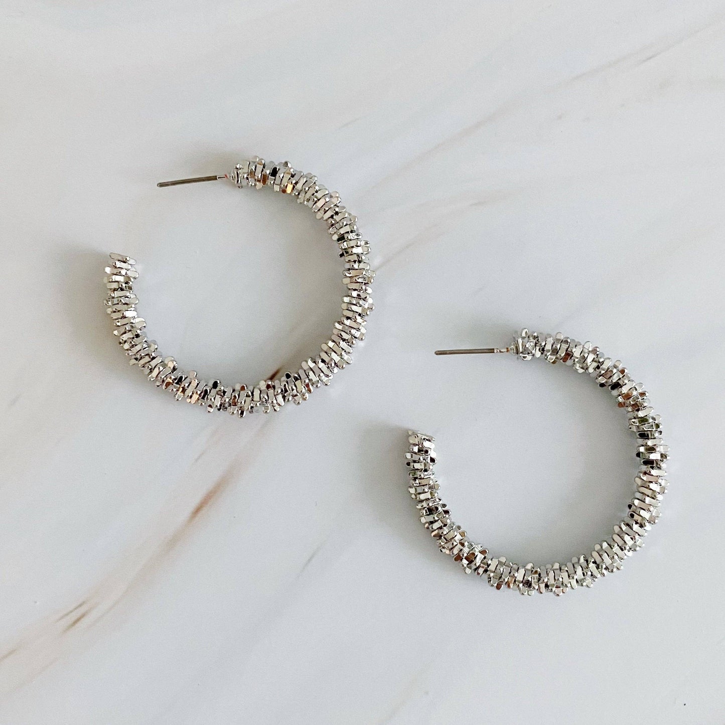 Golden Pebbles Hoop Earrings - Silver