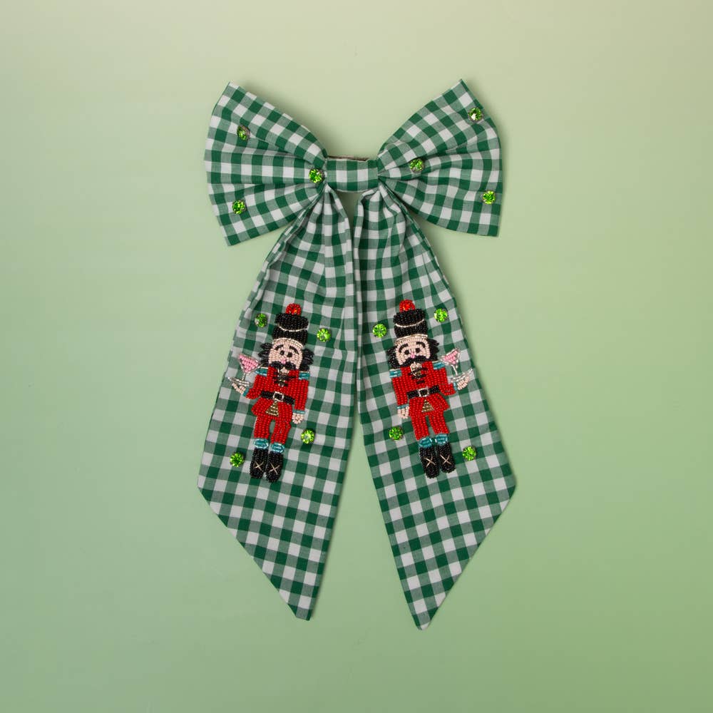 Checker Nutcracker Hair Bow Barrette