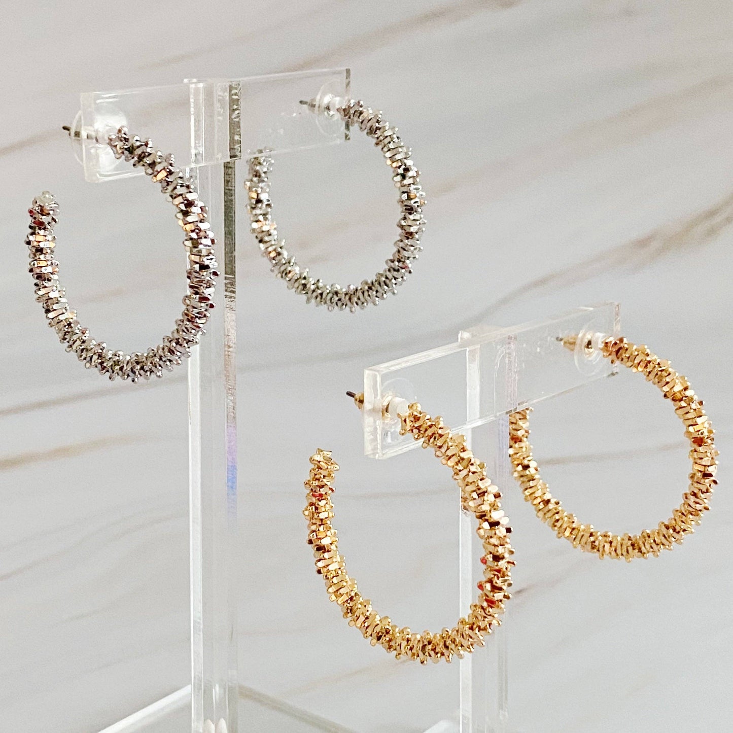 Golden Pebbles Hoop Earrings - Silver