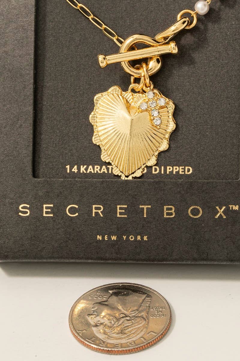 Gold Dipped Heart & Cross Toggle Chain Necklace