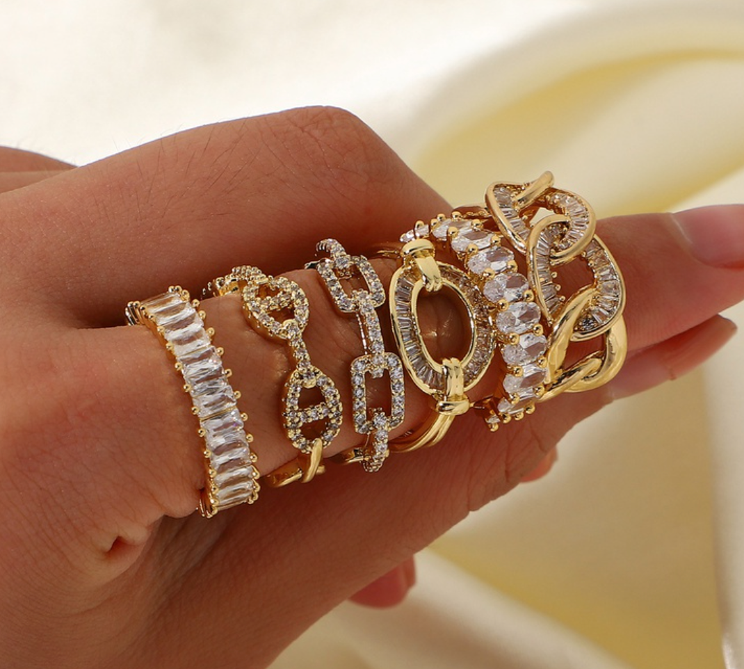 18k Inlaid Geometric Adjustable Rings