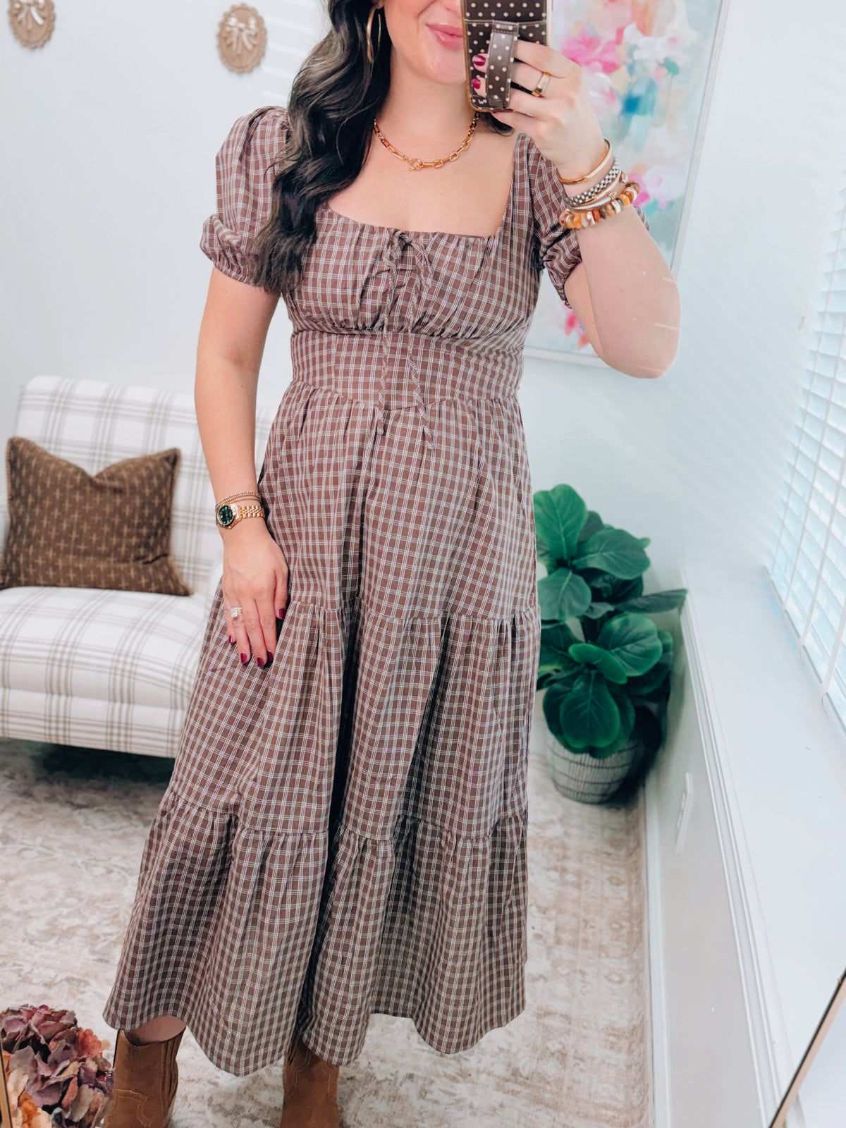 Fall Plaid Corset Midi Dress