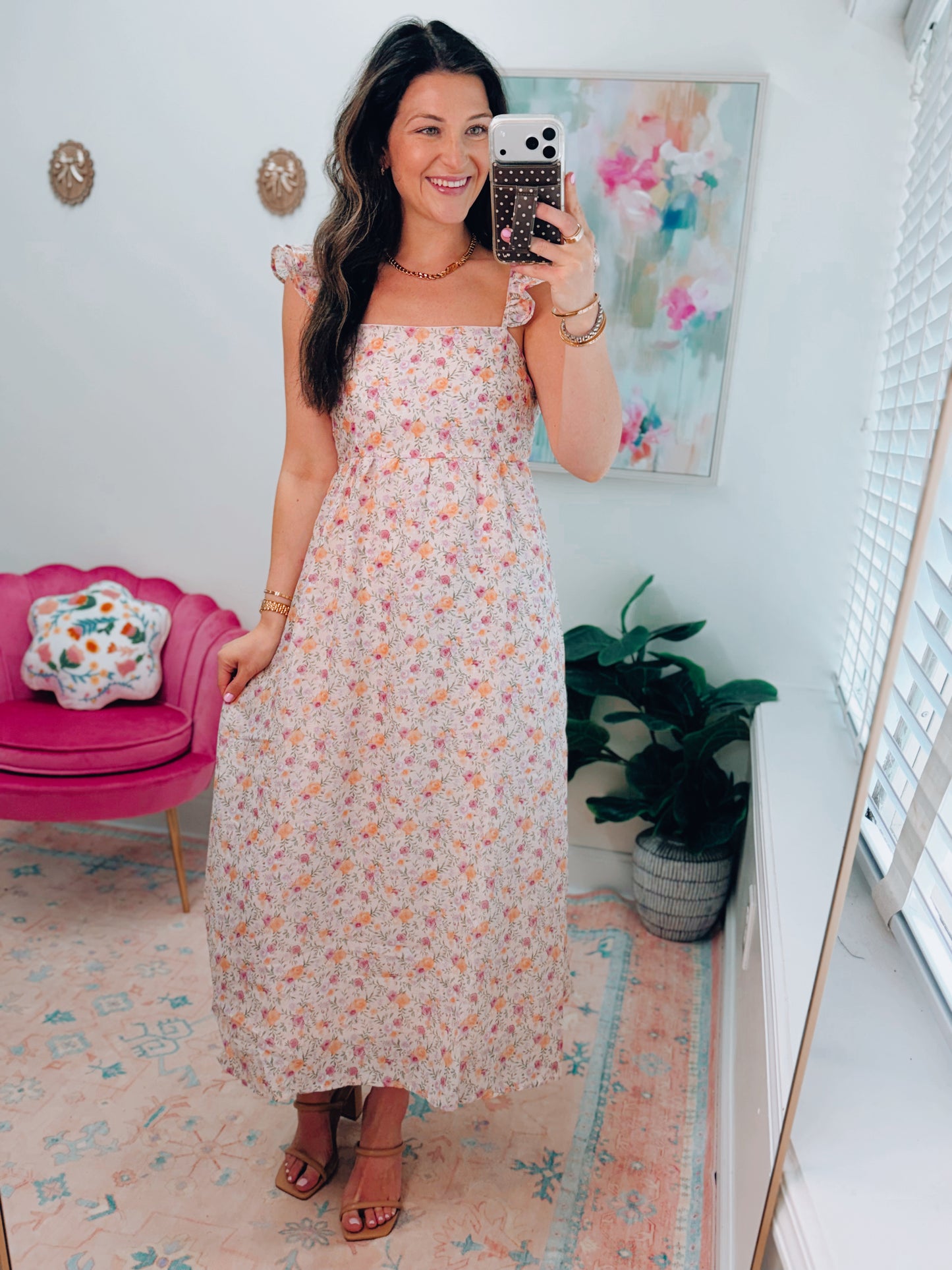 Sadie Floral Midi Dress - Pink