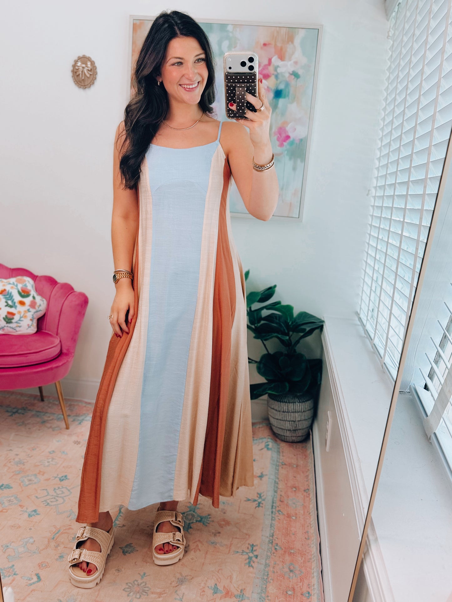 Dirftwood Neutral Color Block Maxi Dress
