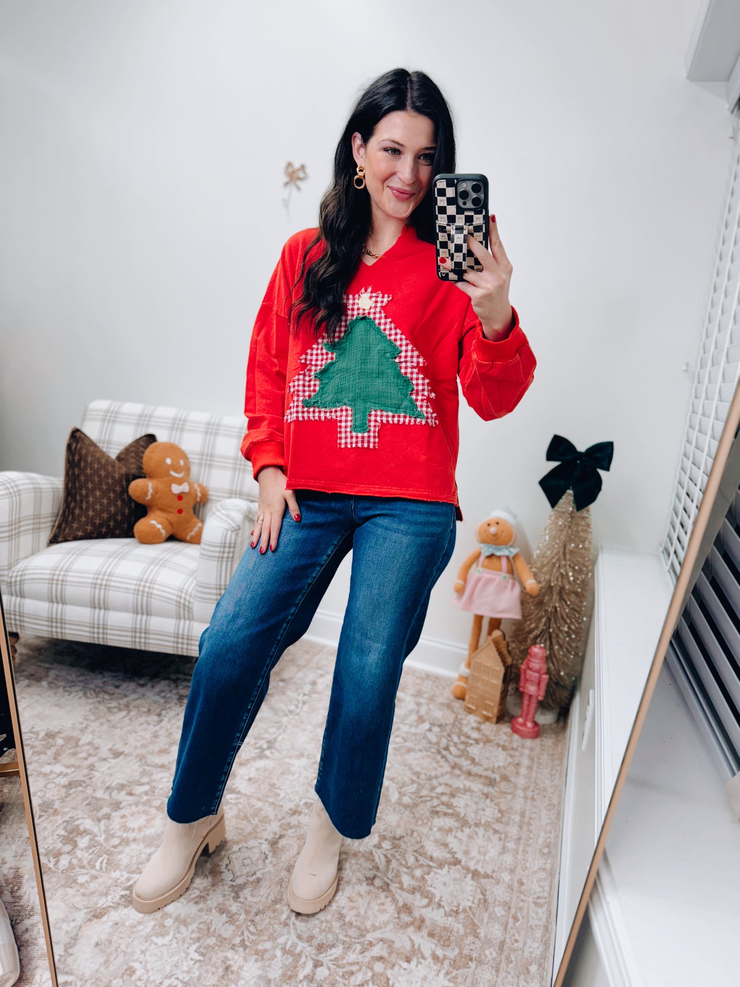 Mineral Washed Tree Patch French Terry Top