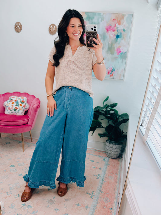 Colter Ruffle Denim Breeze Pants