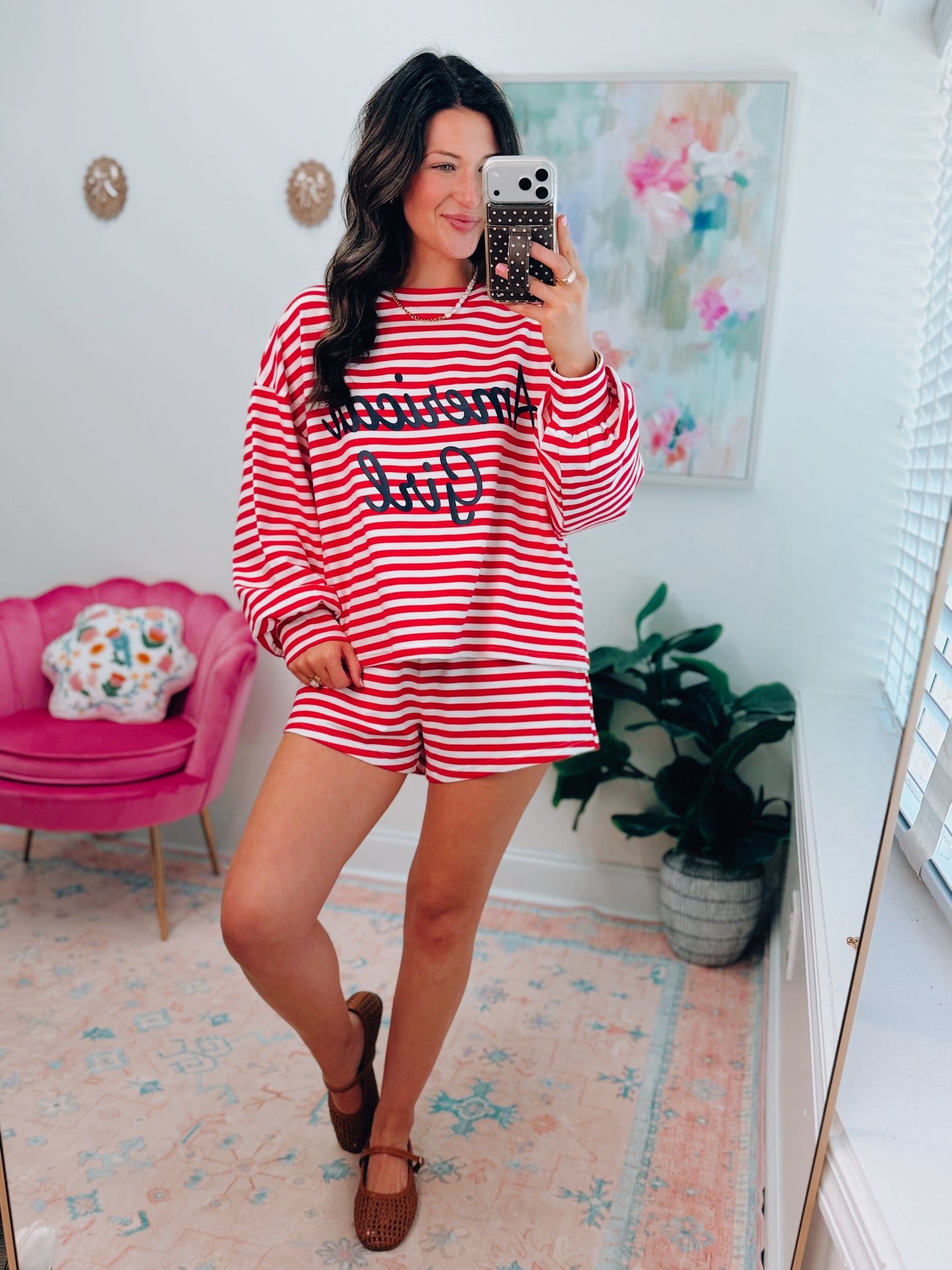 American Girl Red Striped Comfy Set