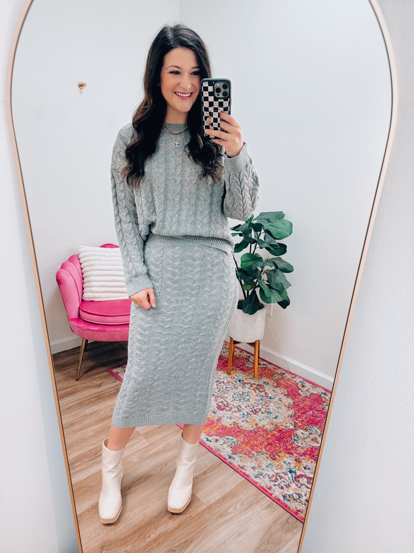 Cable Knit Sweater Skirt Set