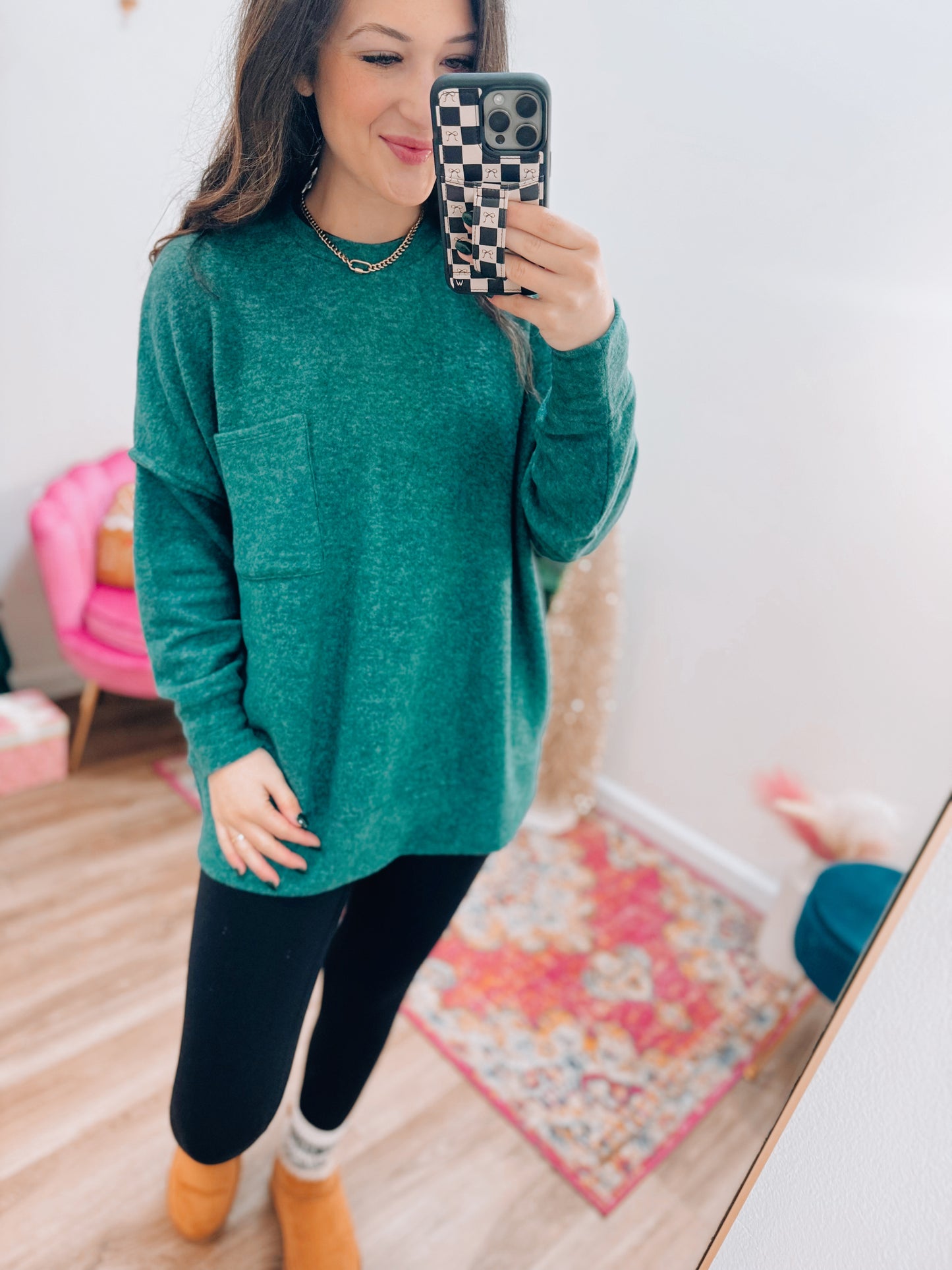 Heather Brushed Sweater - Dk Green