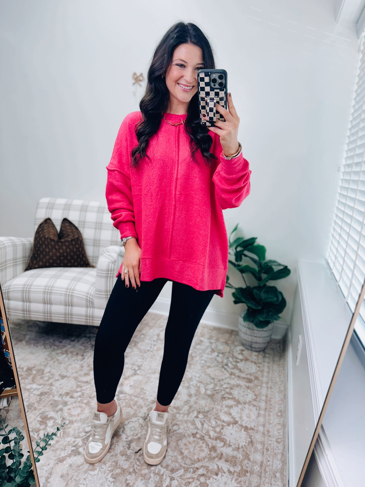 CURVY | DOORBUSTER Oversized Front Seam Brushed Sweater - Pink