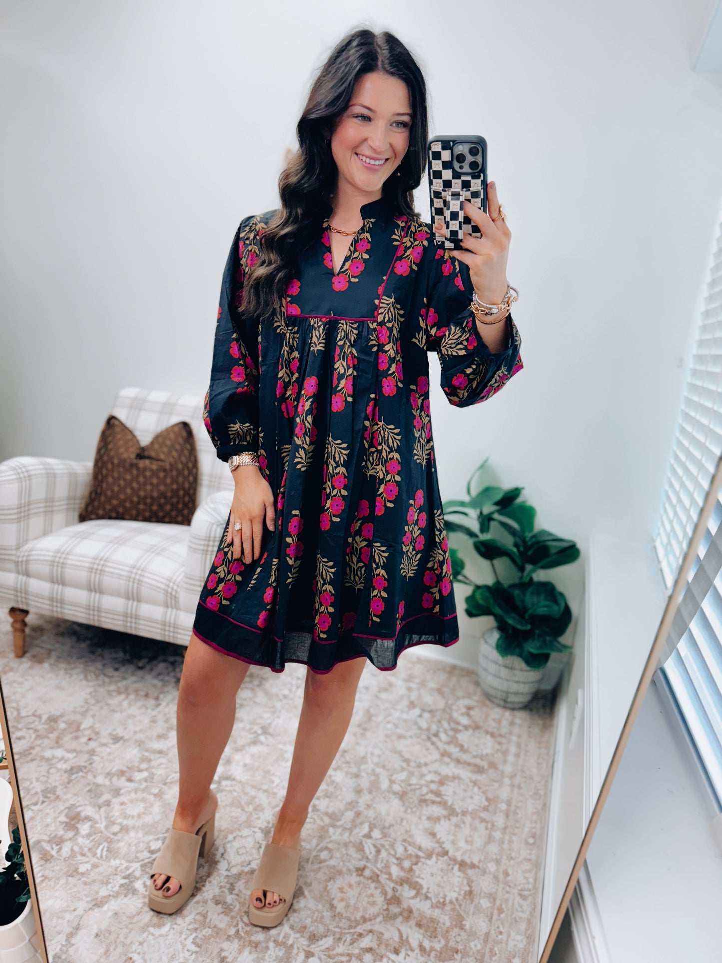 Black Mix Babydoll Mini Dress