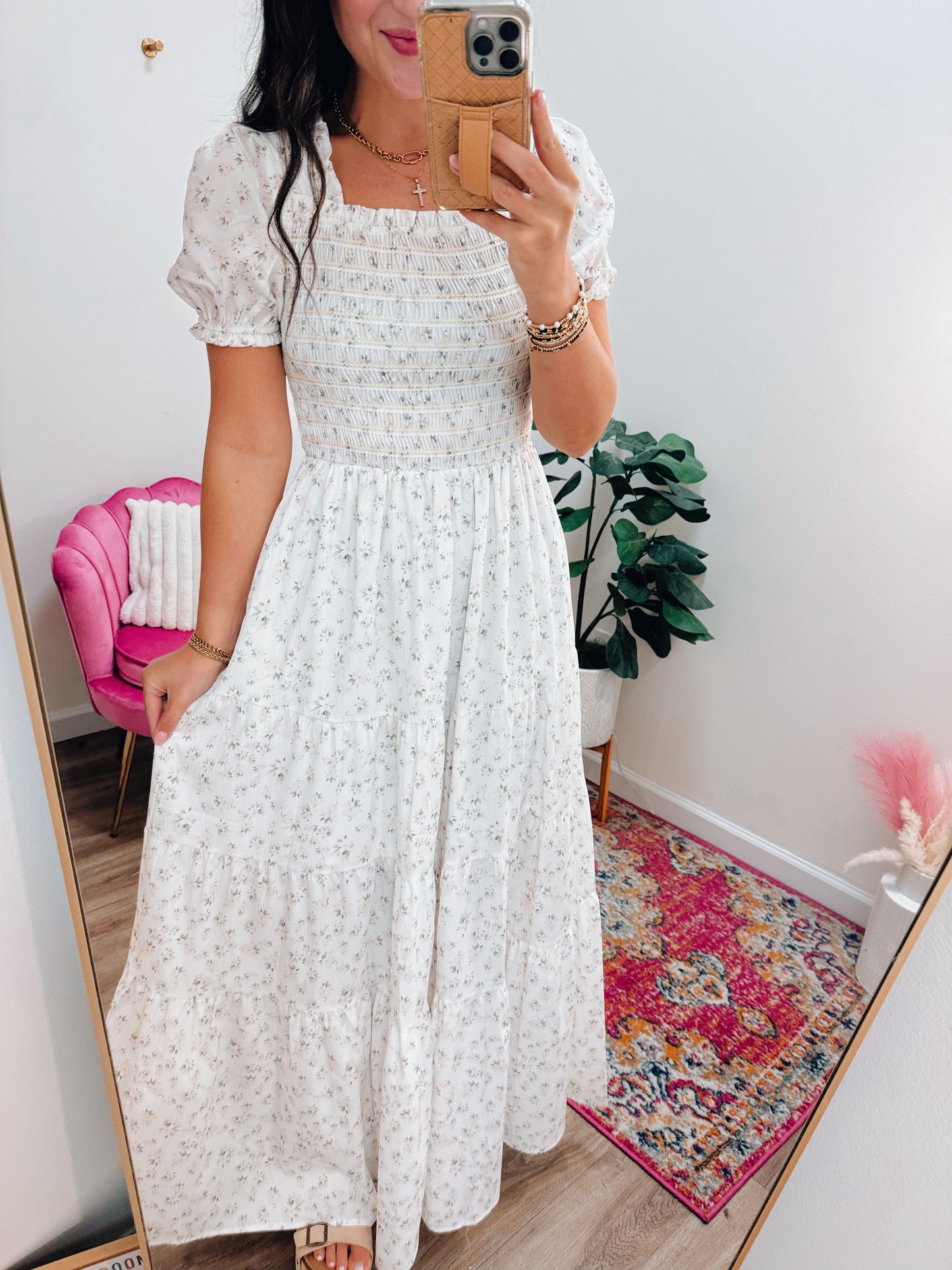 Fall Florals Smocked Maxi Dress