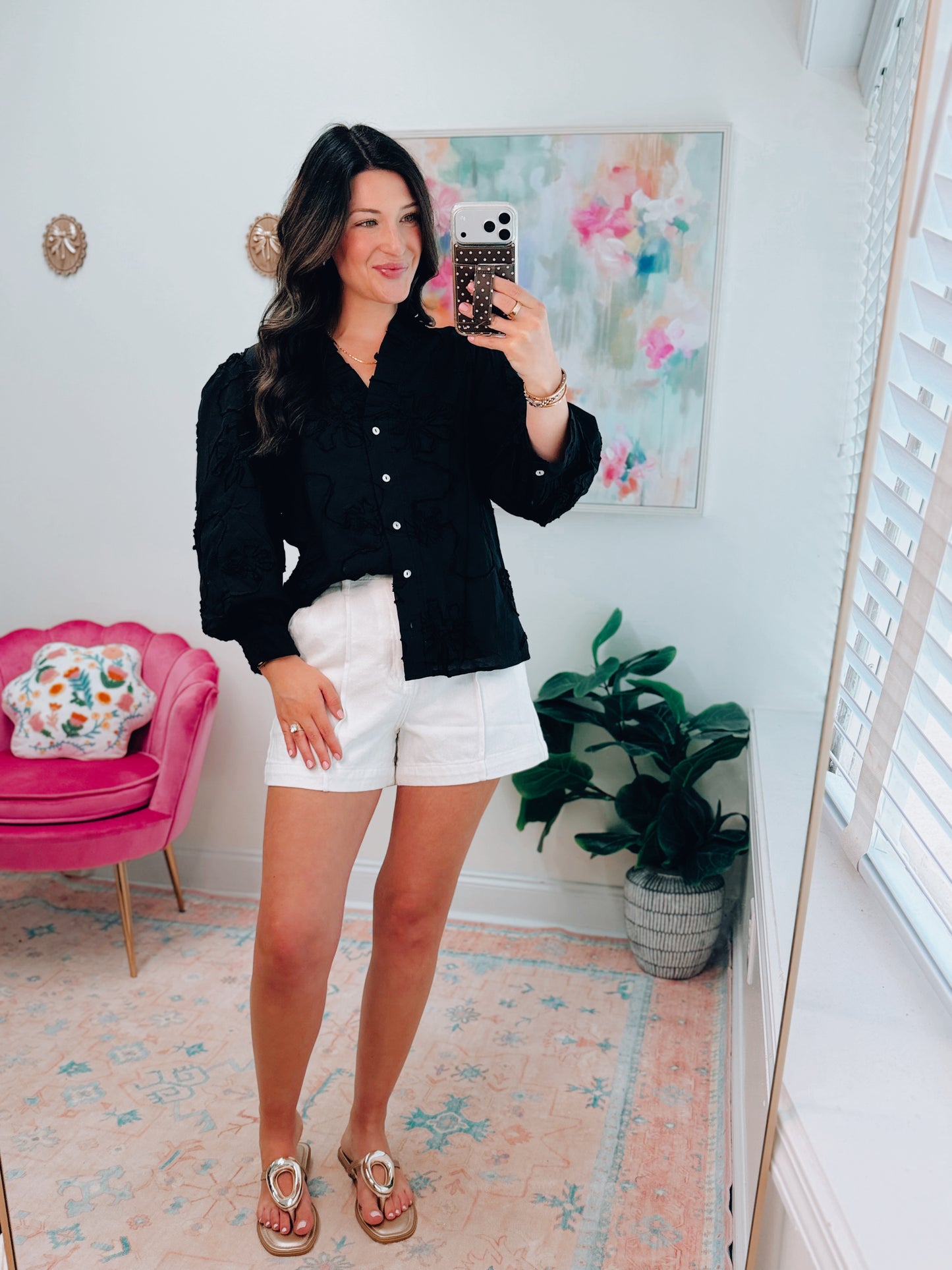 Romilly Floral Embellished Black Top