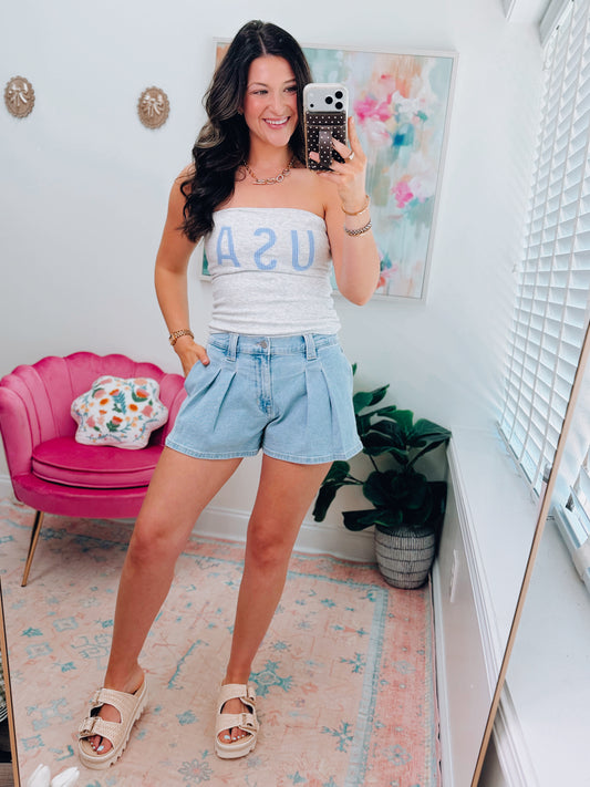 USA Gingham Strapless Tube Top