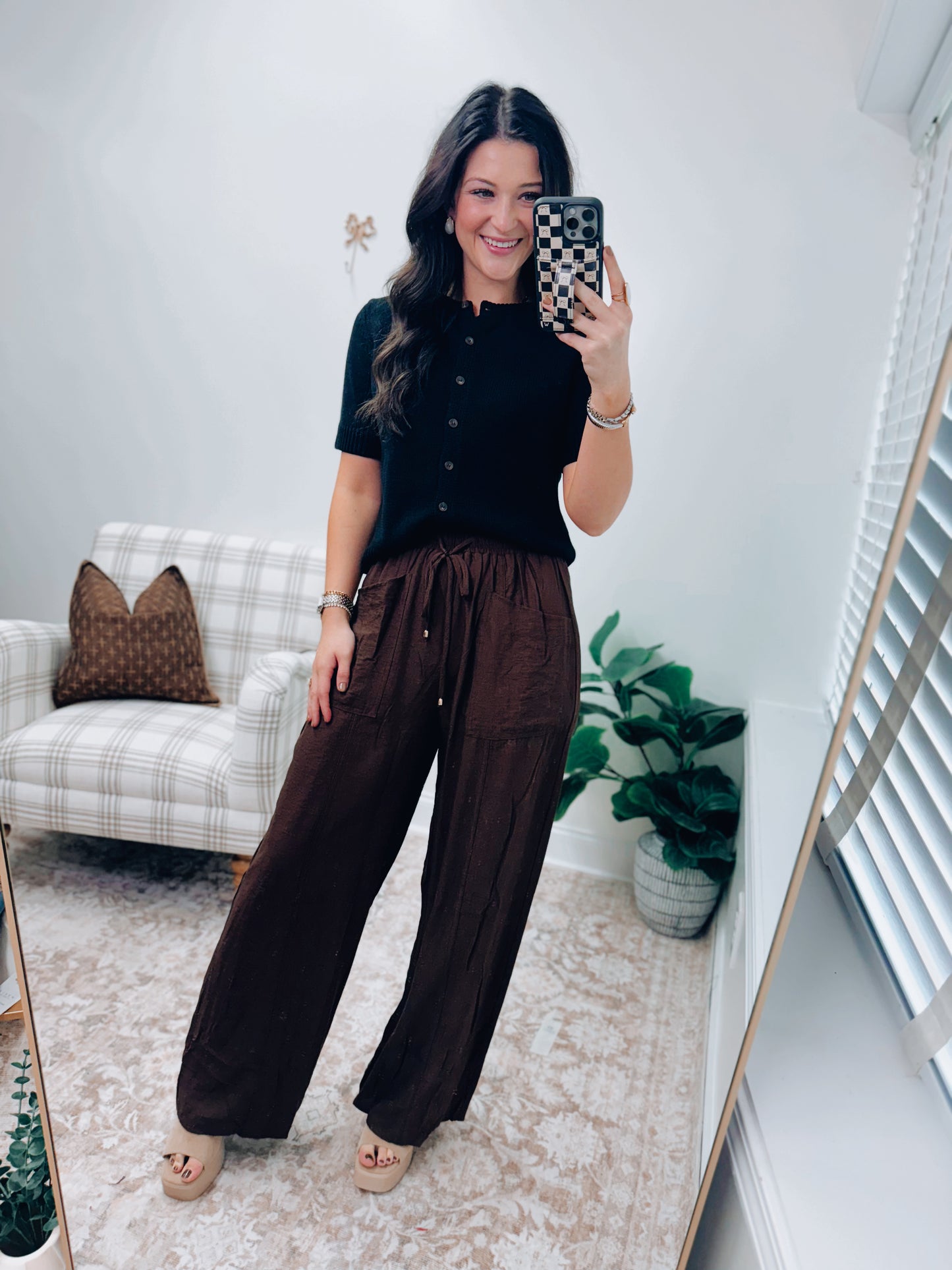 Arden Tie Linen Pants - Brown