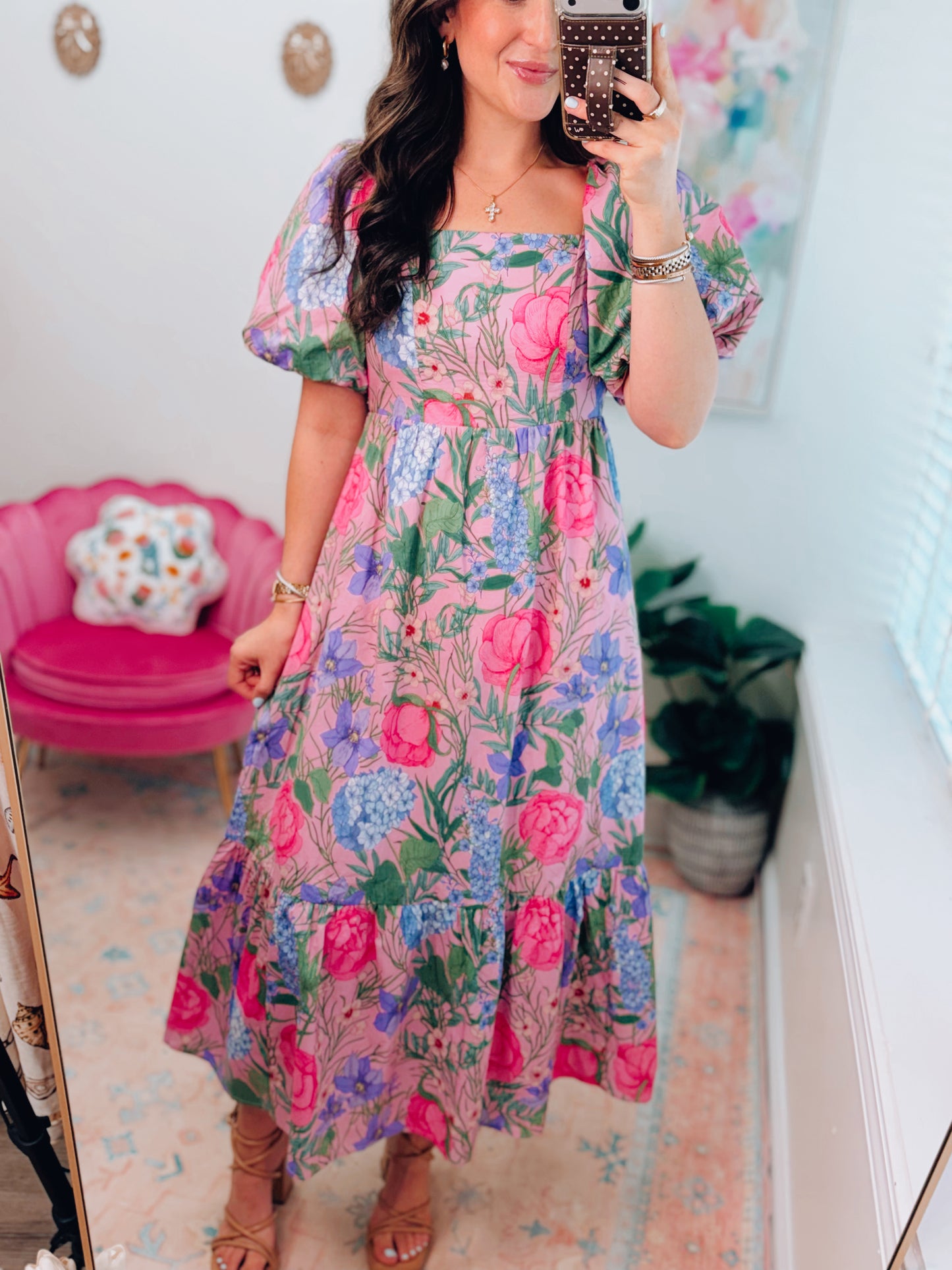 Pink Hydrangea Midi Dress