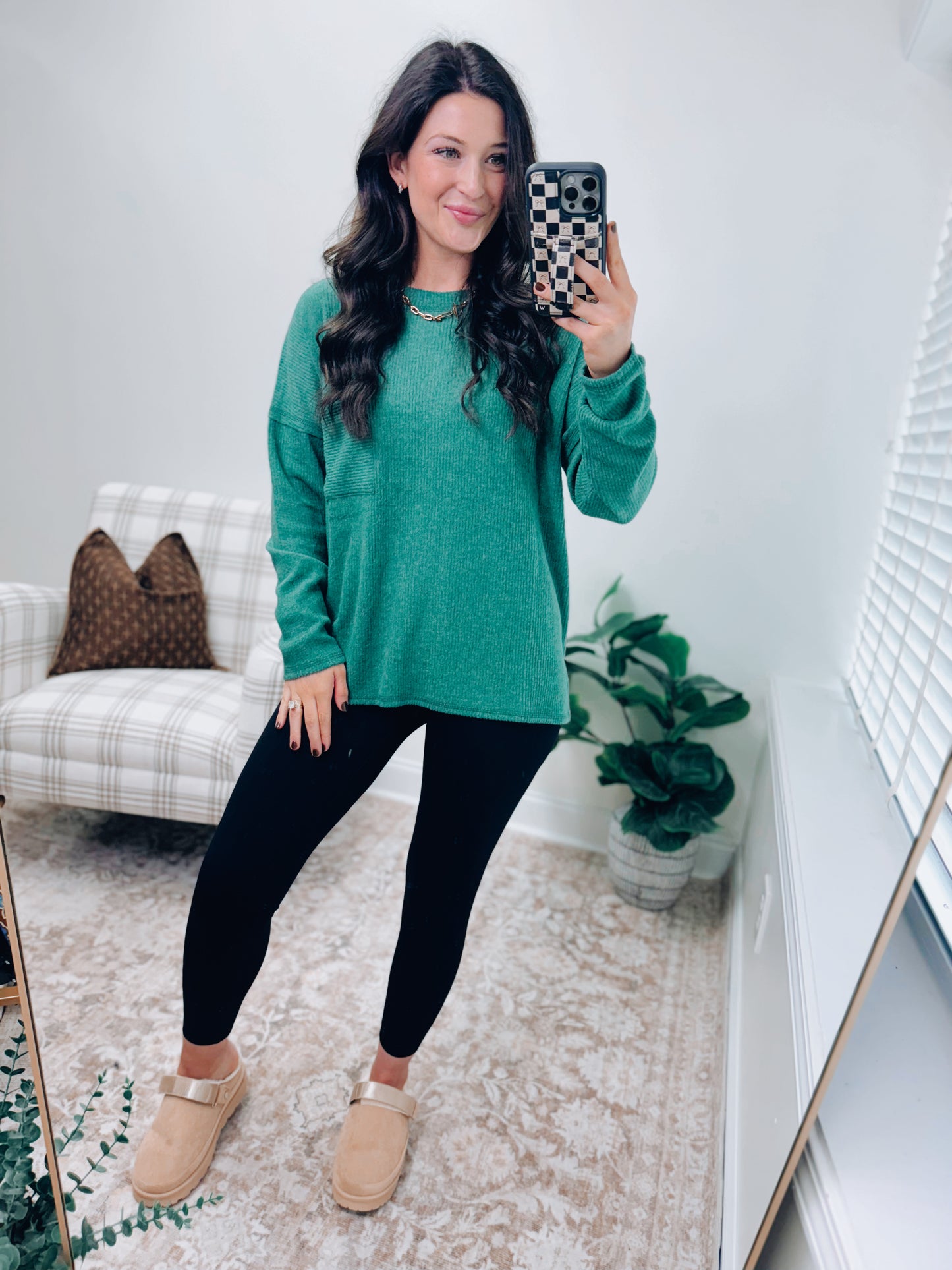 DOORBUSTER Pocket Brushed Ribbed Top - Forest