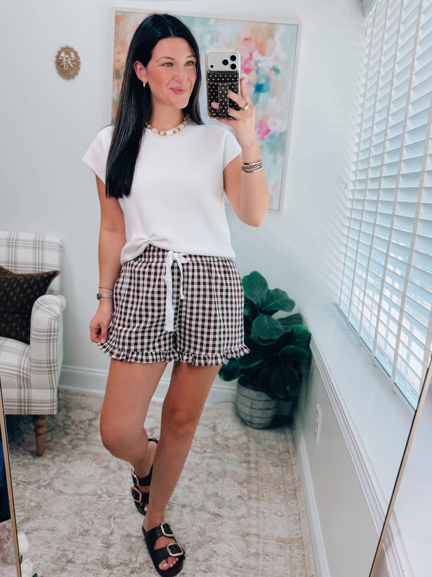 Gingham Lace Ruffle Shorts