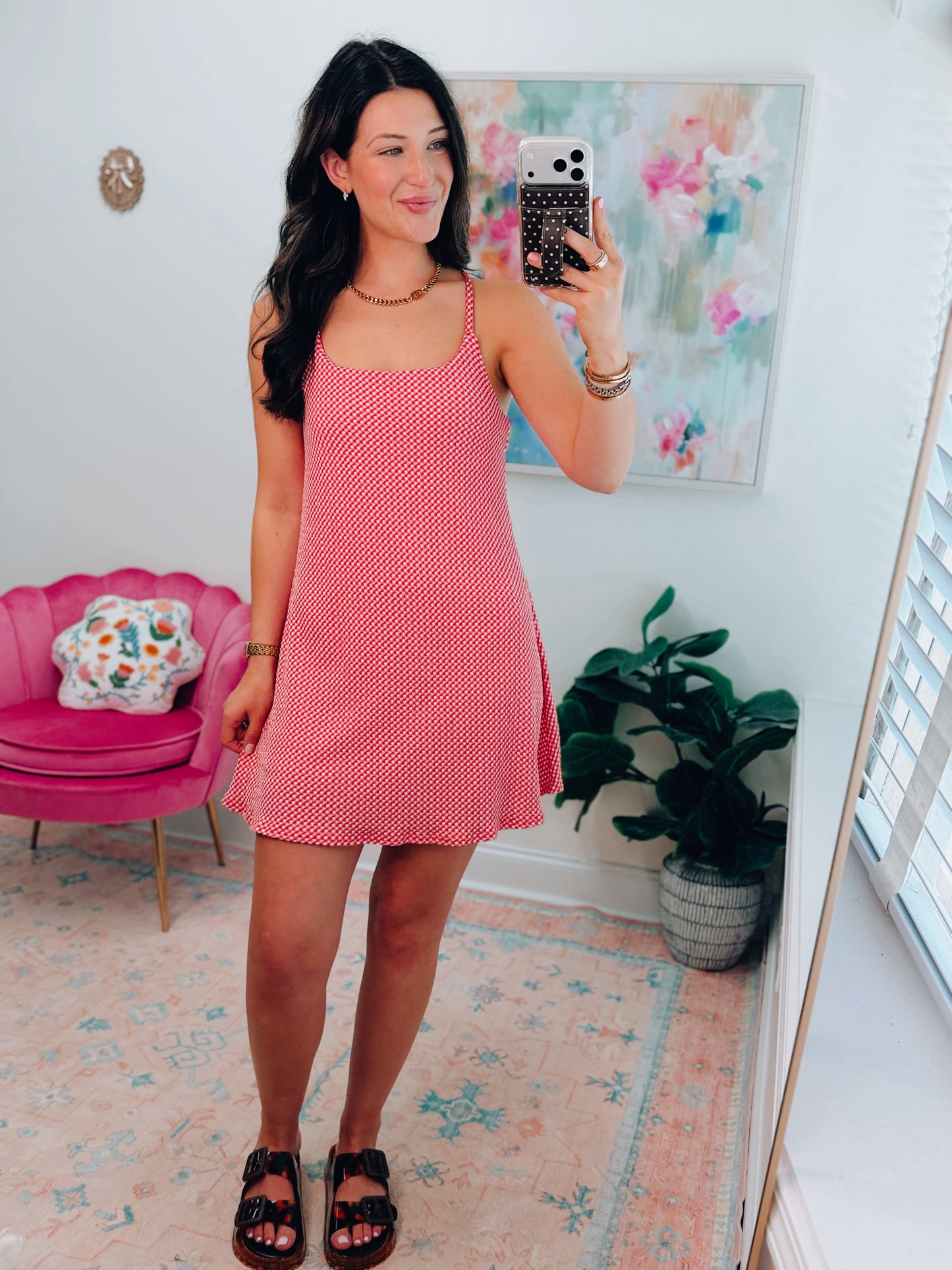 Red & White Textured Knit Tennis Dress