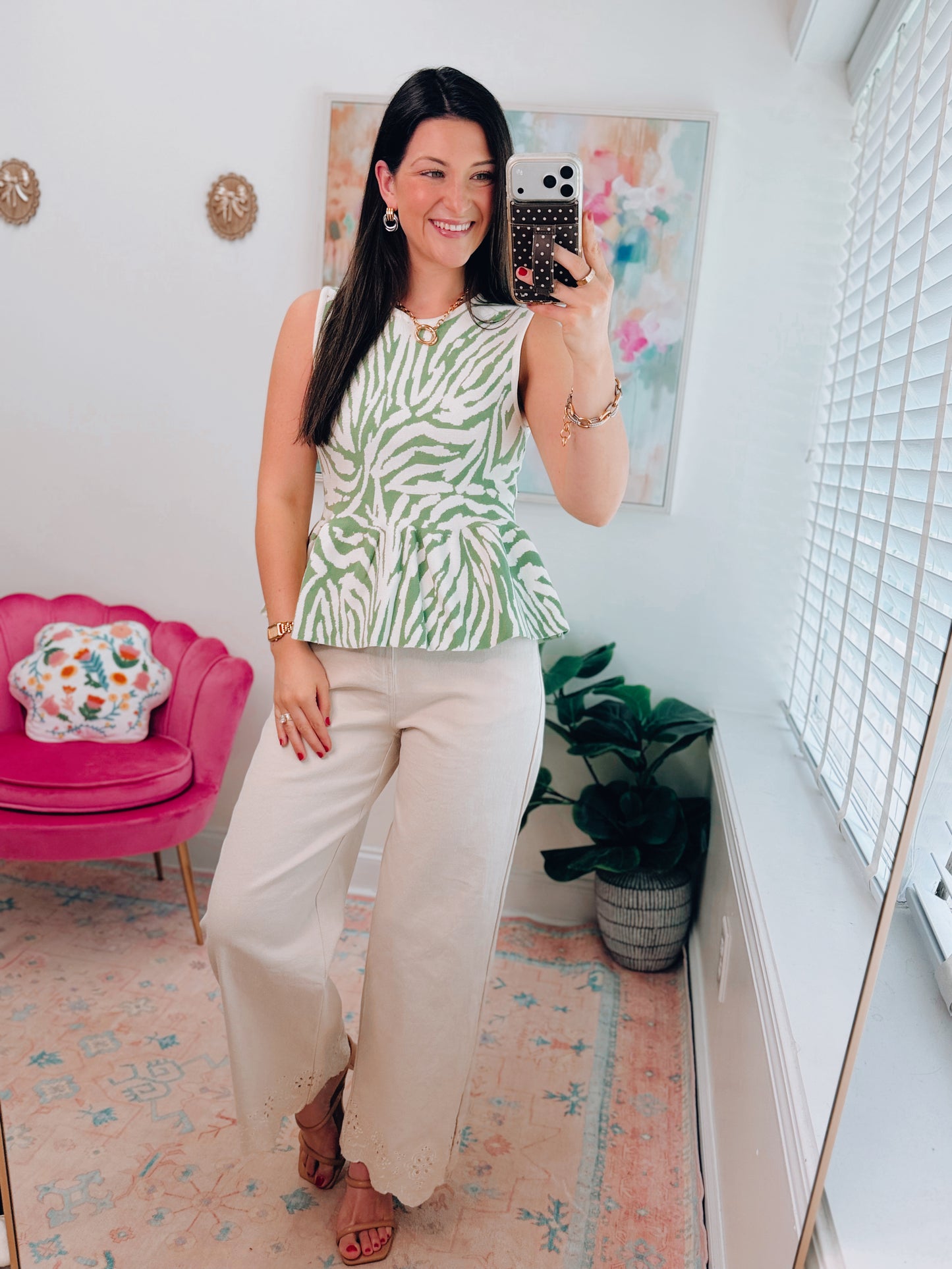 Zebra Matcha Ruffle Top