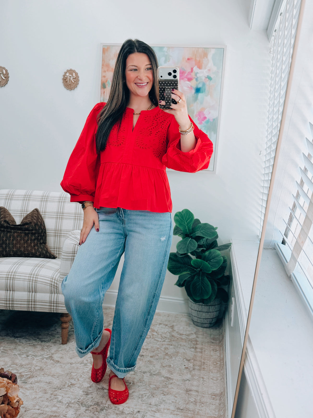 Sadie Red Eyelet Top