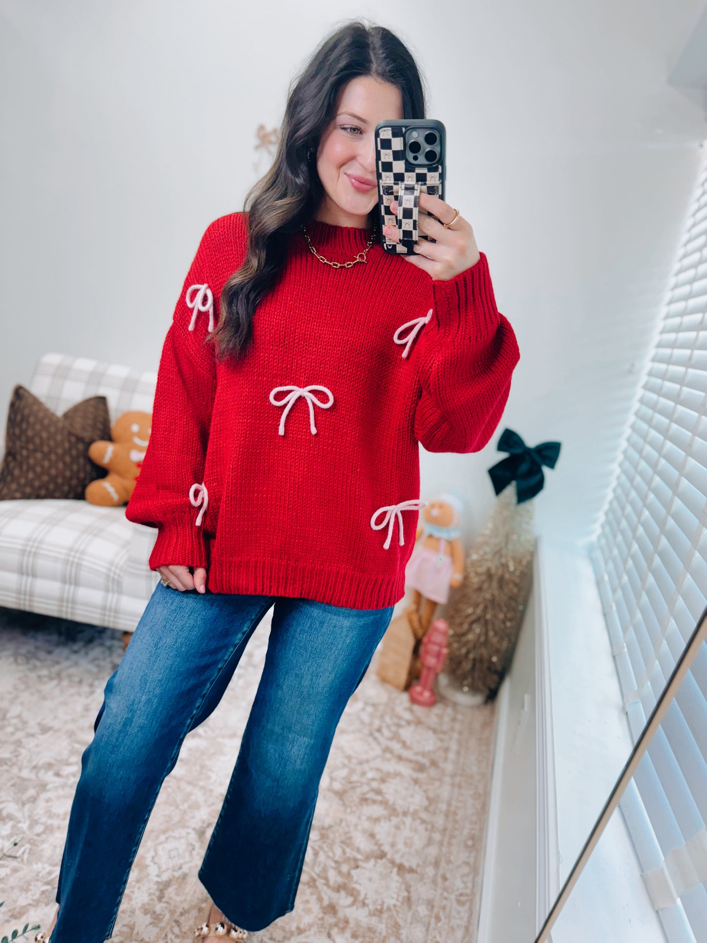 Red & Pink Bow Knit Sweater