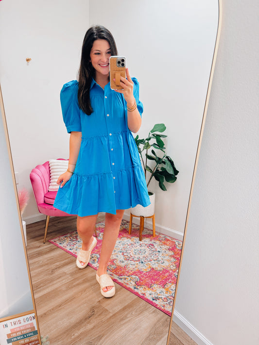 Kaylin Cobalt Tiered Puff Sleeve Mini Dress