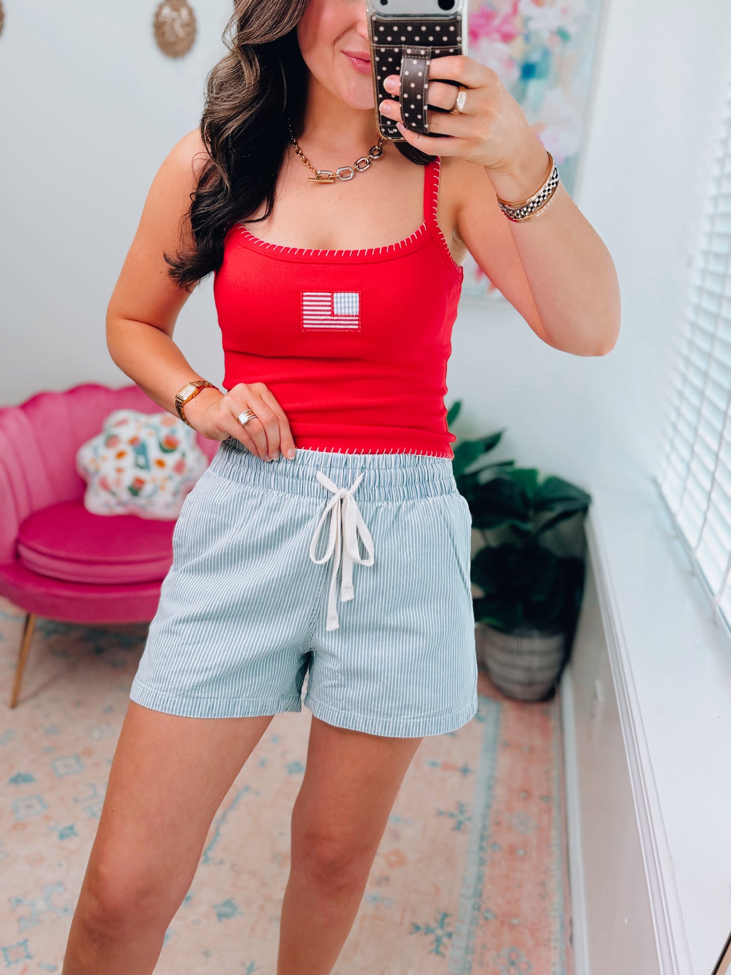 Backyard Summer Striped Denim Shorts
